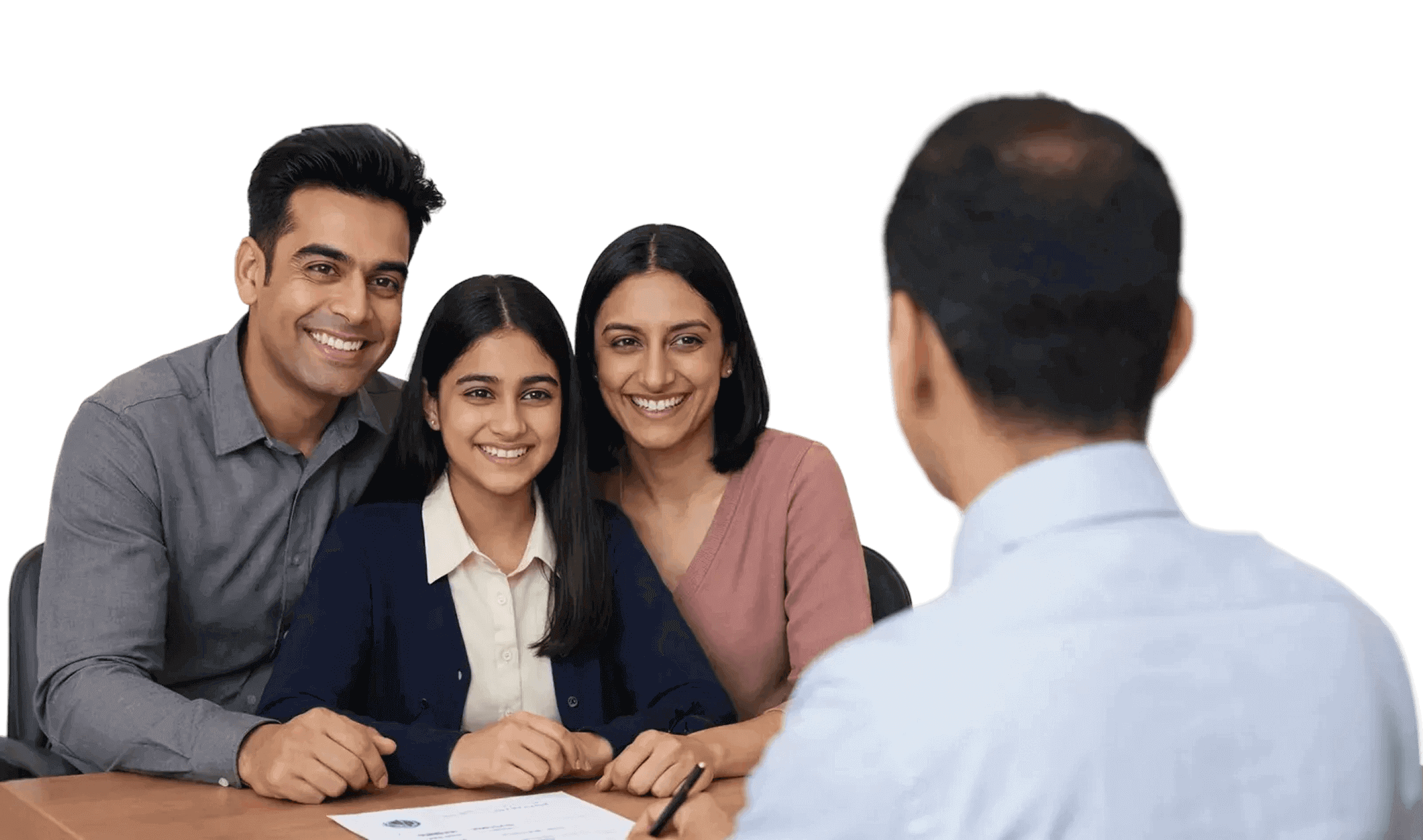 Parents and student meeting a SAI admissions counsellor